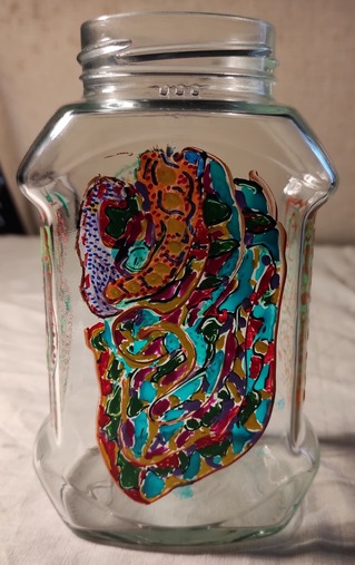Tribal Glass painted jar